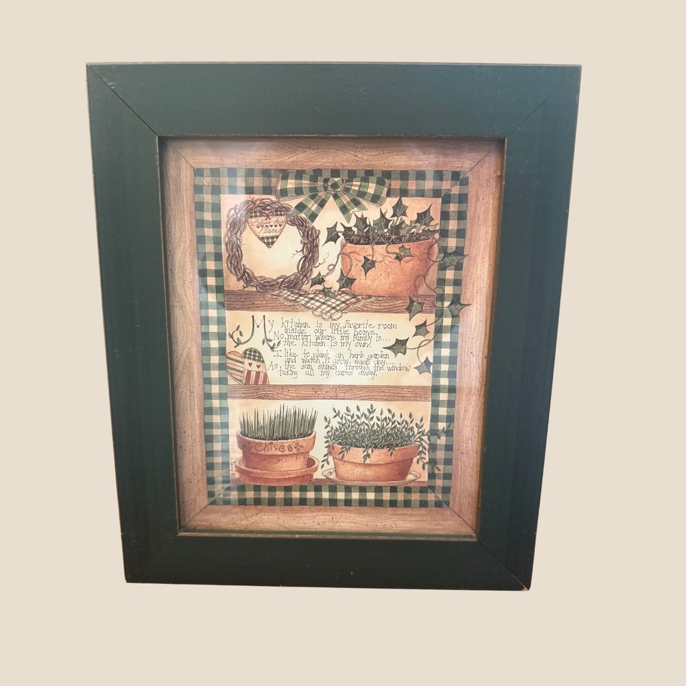 Vintage Country Farmhouse Kitchen Poem Framed Wall Art Green 10.5 x 12.5
